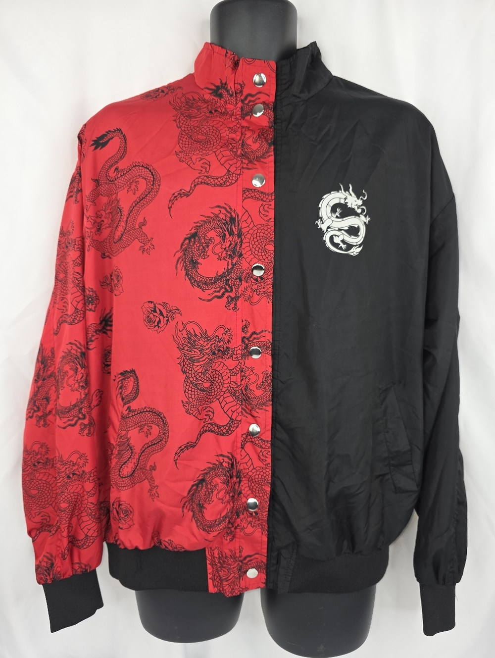 Rue21 Men's Red & Black Dragon Print Snap Jacket Size Small AJ-3506